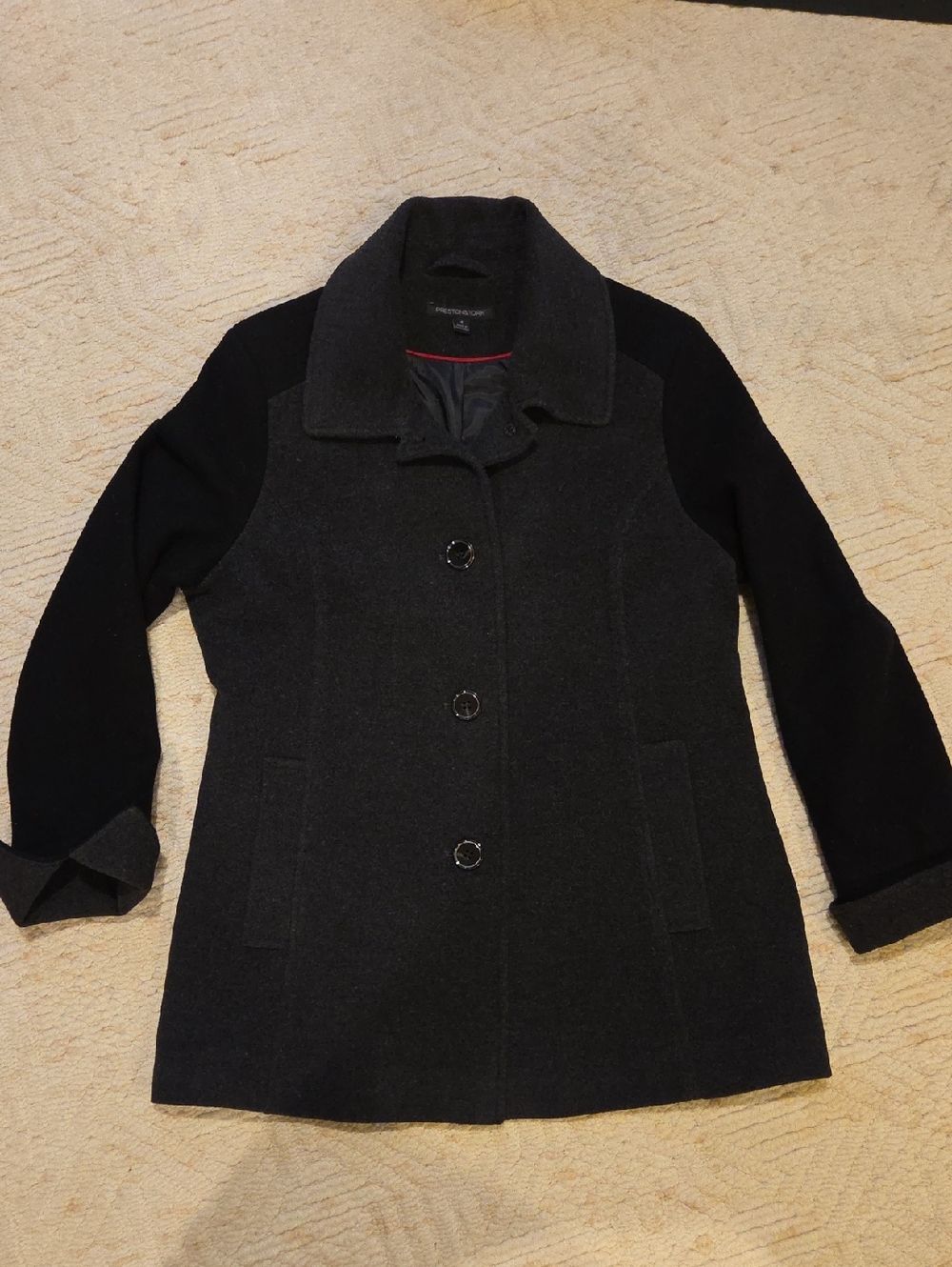 Preston & York Charcoal Gray and Black Merino Wool Blend Pea Coat